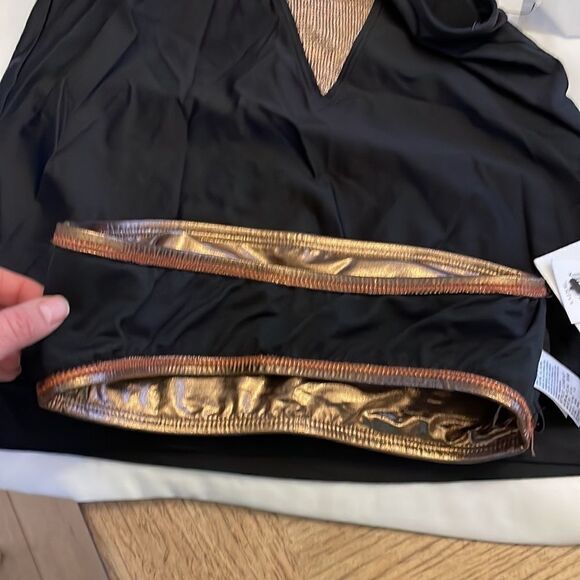 LISA VOGEL LUXE TWO PIECE HIGH NECK TANKINI. BLACK WITH COPPER/BRONZE. … - Picture 6 of 9